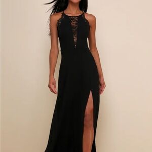 Lulu’s Medium Romantic Mood Black Lace Sleeveless Maxi Dress